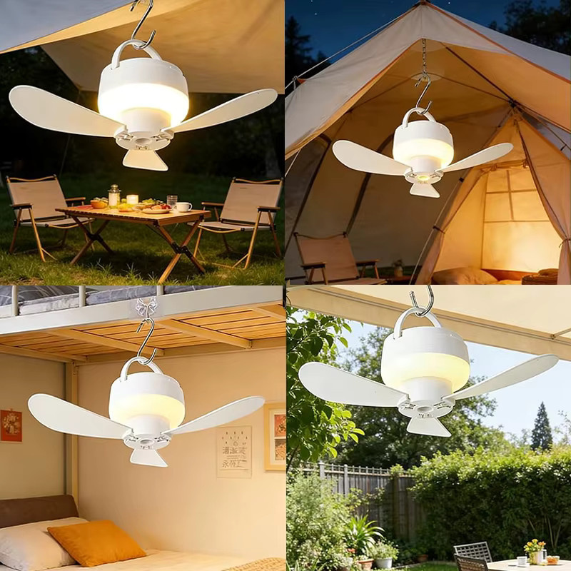 TLEDMP Camping-Ventilator mit Licht, wiederaufladbarer USB-Hängeventilator in Weiß - Bild 3