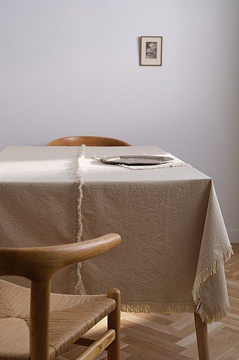 Jotex Tischdecke mit Fransenrand in Beige aus Leinenoptik, waschbar bei 30 Grad - Bild 1