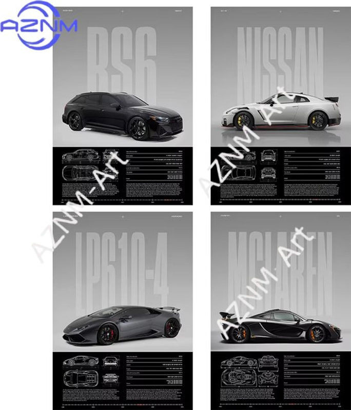 Rastar Performance-Sportwagen Wandkunst Poster als moderner Leinwanddruck im Hochformat, mehrfarbig - Bild 1