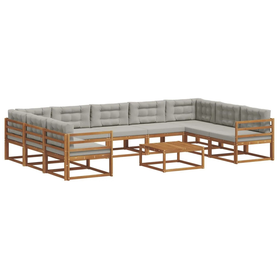vidaXL Outdoor-Sofagarnitur aus Akazienholz in L-Form mit 10-teiligem Set, Farbe: Natur und Hellgrau - Bild 2