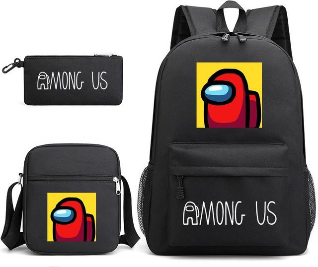 3-teiliges Schulrucksack-Set aus Oxford-Stoff mit Schultasche und Federmäppchen in Schwarz - Bild 1