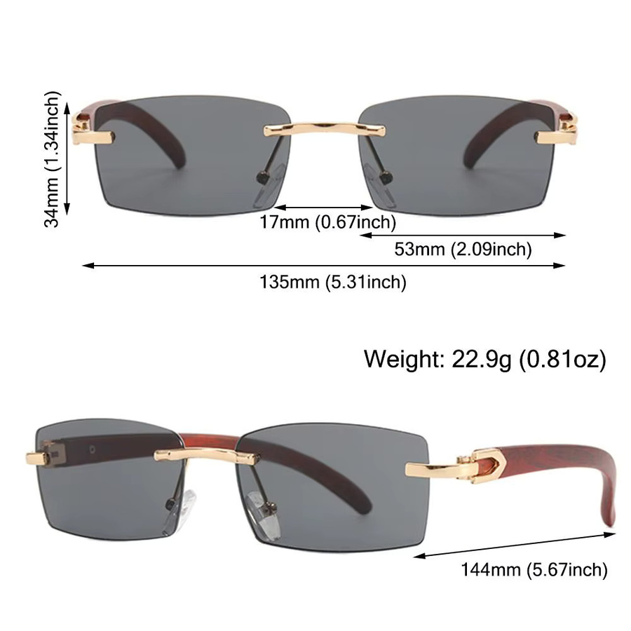Punk-Sonnenbrille, randlos, rechteckig, Unisex, Metall, UV400 - Bild 3
