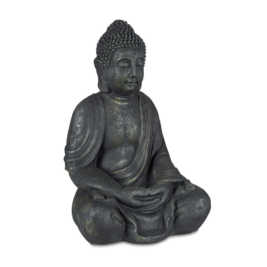 Relaxdays Buddha Figur aus Polyresin in Anthrazit mit Vintage-Look, Höhe: 70 cm, Breite: 45 cm, Tiefe: 35 cm - Bild 2