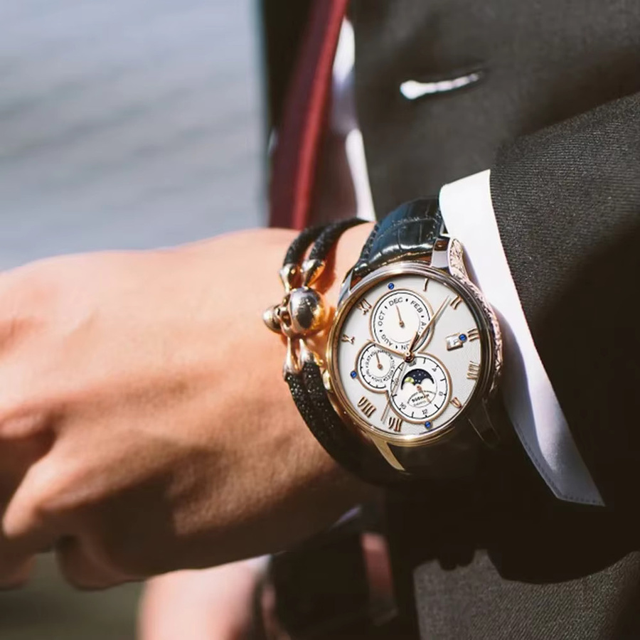 Borman Armbanduhr Automatik, Leder, Weiß, Saphir, Herren - Bild 2