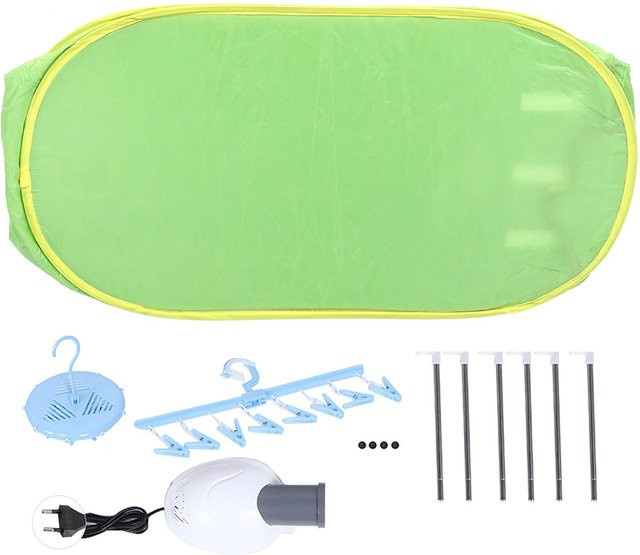 Tragbarer Mini Wäschetrockensack Kleidungstrockner von aimo in Grün und Gelb mit EU-Stecker - Bild 1