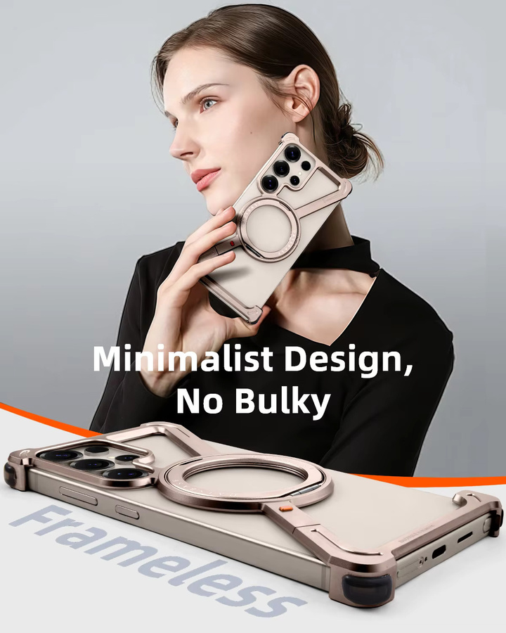 Oatsbasf Rahmenlose Metall Handyhülle mit 360 Grad rotierbarem Ständer und MagSafe für Samsung Galaxy S25 und S24 Ultra, Schwarz - Bild 3