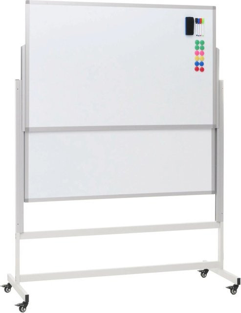 Proregal Whiteboard Rollbar Weiß, Beidseitig Beschreibbare Magnettafel mit zwei Tafeln, Höhenverstellbar, H x B x T: 184 x 127 x 56 cm - Bild 1