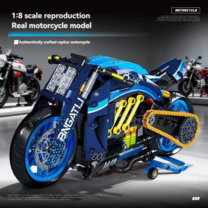 FUNXINEE Technisches MOC Blaues Motorrad-Modell, Baustein-Set, 751 Teile - Bild 3