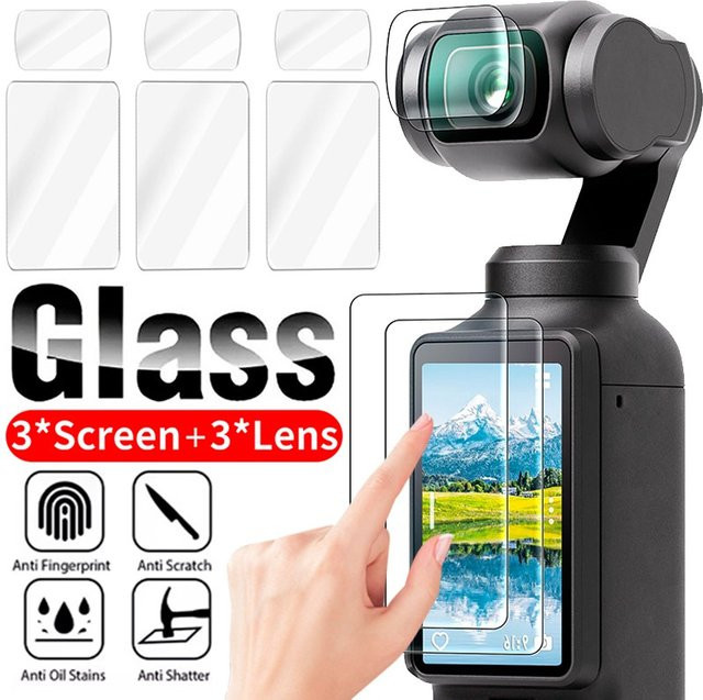 DJI Schutzfolie aus gehärtetem Glas für DJI OSMO Pocket 3 und Pocket 4, transparentes Display- und Objektivschutz-Set - Bild 1