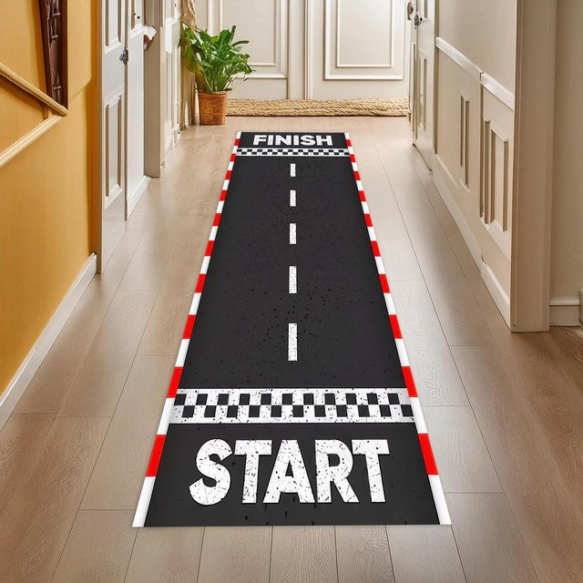 Lodestar Bowlingbahn Läufer Teppich mit Kinder-Motiv in Schwarz, B/T: 120 x 40 cm - Bild 1