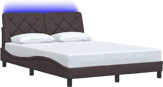 vidaXL Bettgestell mit LED-Beleuchtung und USB-Ladeport in Dunkelbraun, B/T/H: 140 x 190 x 74,5 cm - Bild 1