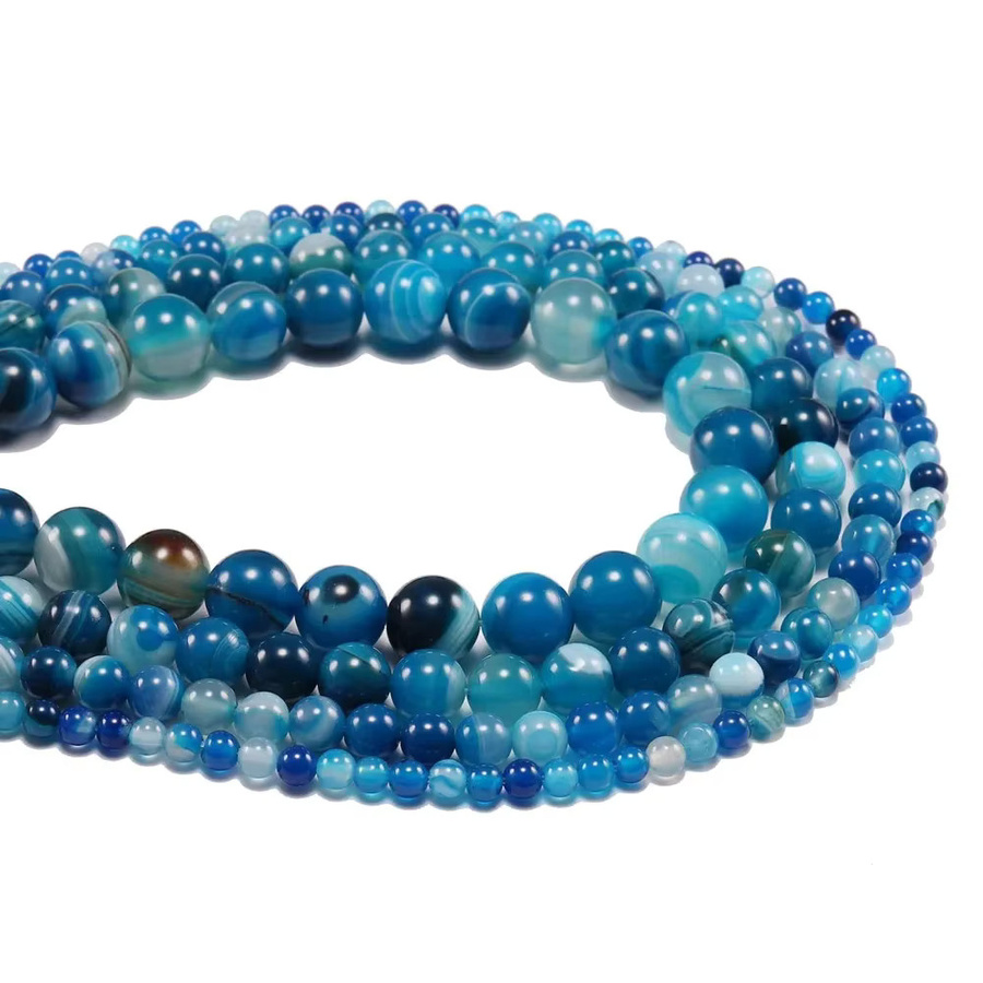 YouYoungDifferent Perlen, Blau Gestreifte Achate, Naturstein, Runde Spacer Perlen - Bild 6
