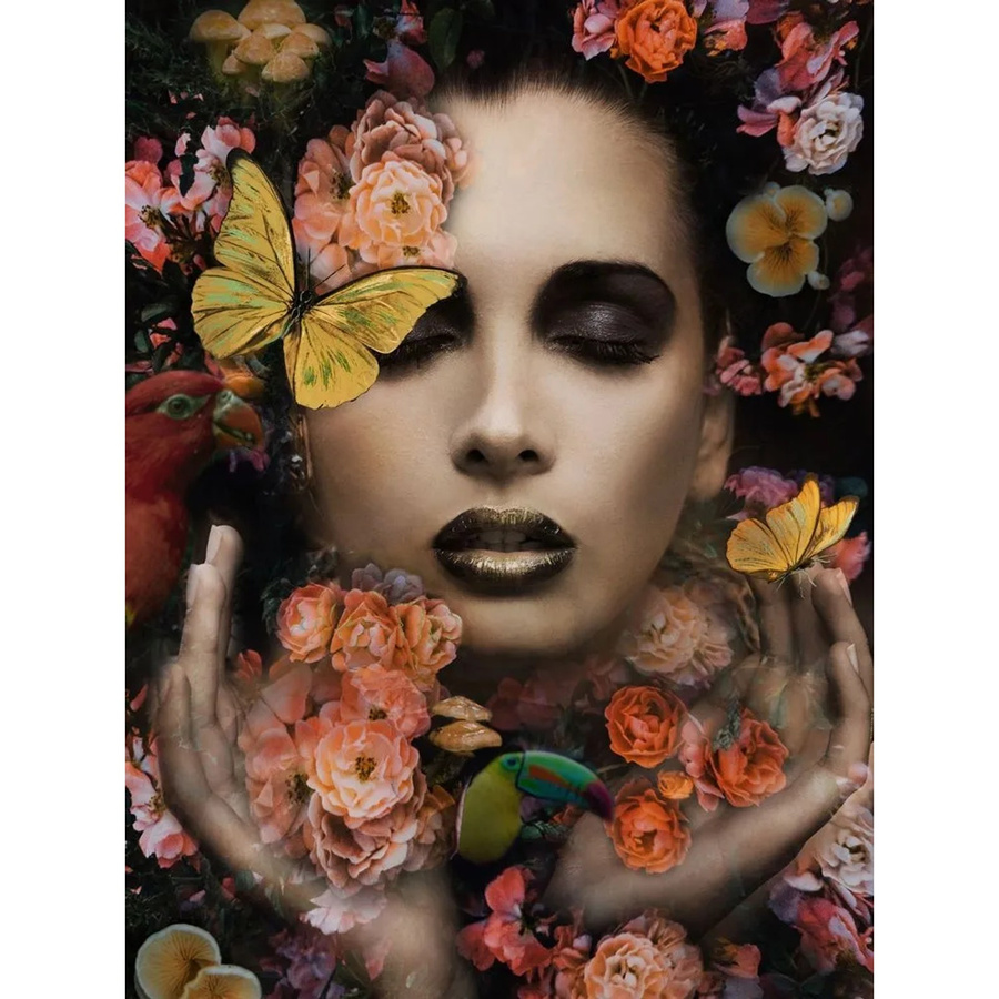 Art Universe Glasbild Schöne im Blumenmeer, modernes florales Motiv in Multicolour, B: 90 cm, H: 120 cm - Bild 2