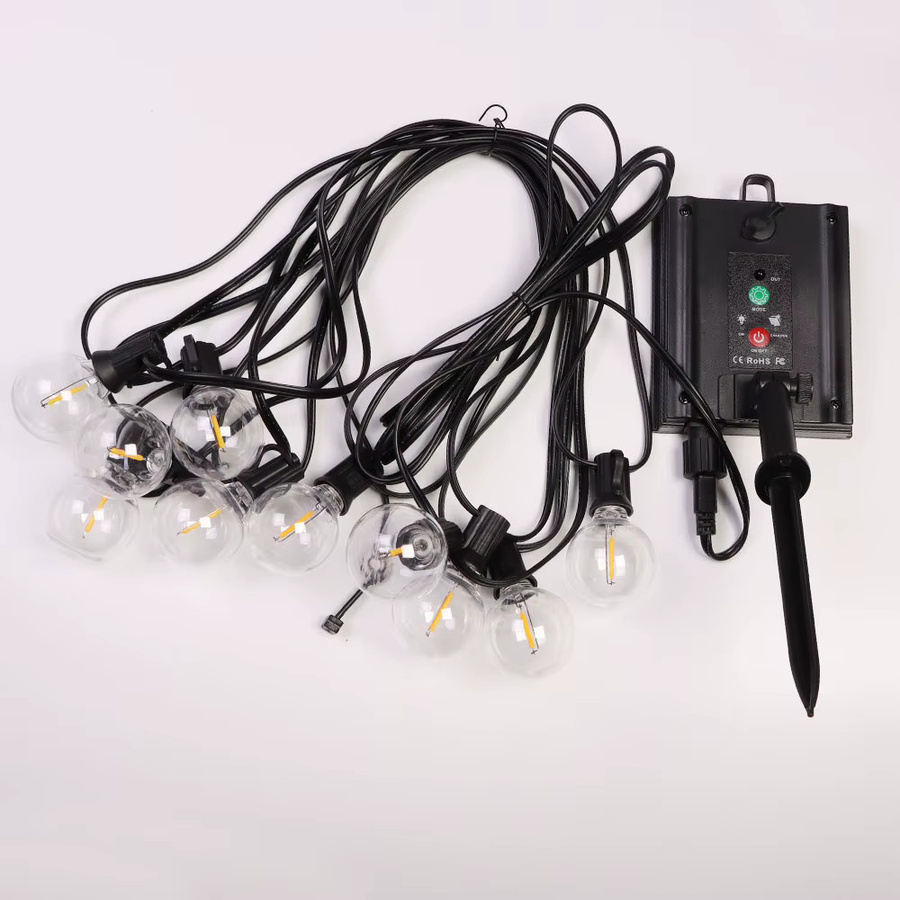 Solar-Lichterkette mit 40 LED-G40 Glühbirnen, wasserdichte Solar-Terrassenleuchten in Warmweiß, bruchsichere transparente Kunststoff-Kugeln für den Außenbereich - Bild 5