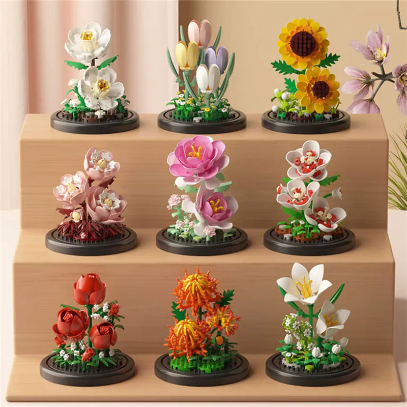 DBPALY Ewiges Blumenbouquet aus Micro-Bausteinen als DIY-Modell zur Dekoration für deinen Schreibtisch, Mehrfarbig - Bild 2