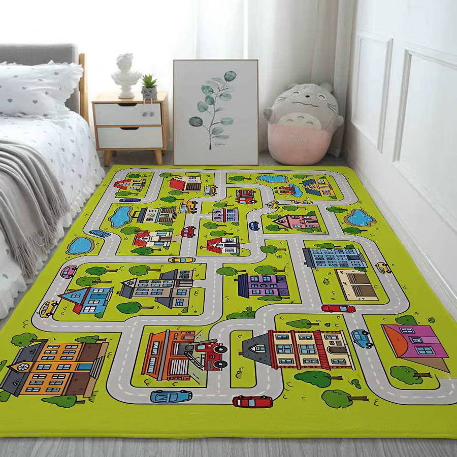 Highway City Auto-Spielmatte aus Flanell für Kinderzimmer, Küche oder Badezimmer, mehrfarbig, rechteckig - Bild 2