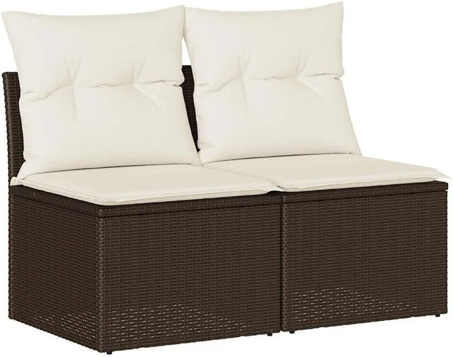 vidaXL 2-teilige Garten-Sofagarnitur aus braunem Poly-Rattan und Akazie mit cremeweißen Kissen - Bild 1