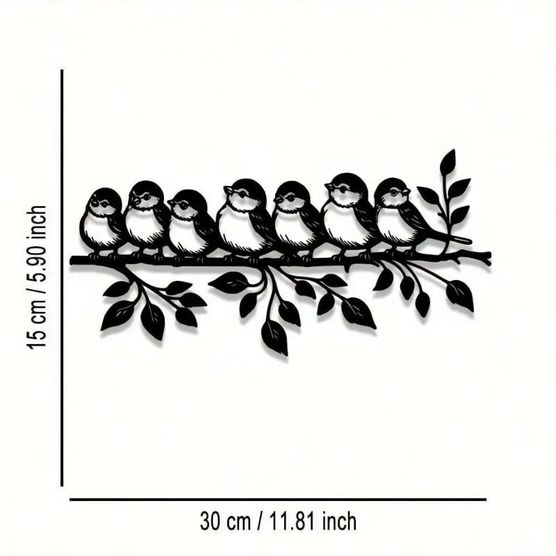 CIFBUY Wandskulptur Sieben Vögel auf Ast aus schwarzem Metall im modernen Stil - Bild 2