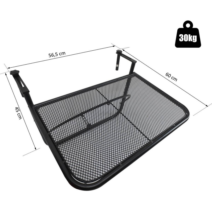 Outsunny Balkonhängetisch aus Metall in Schwarz, höhenverstellbar und rechteckig, B/T/H: 56,5 x 60 x 45 cm - Bild 3