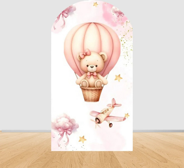 VIKAMA Pink Bear Cloud Balloon Arch Hintergrund in Pink für Geburtstagsfeiern und Baby Fotoshootings, B/H: 65 x 65 cm - Bild 1