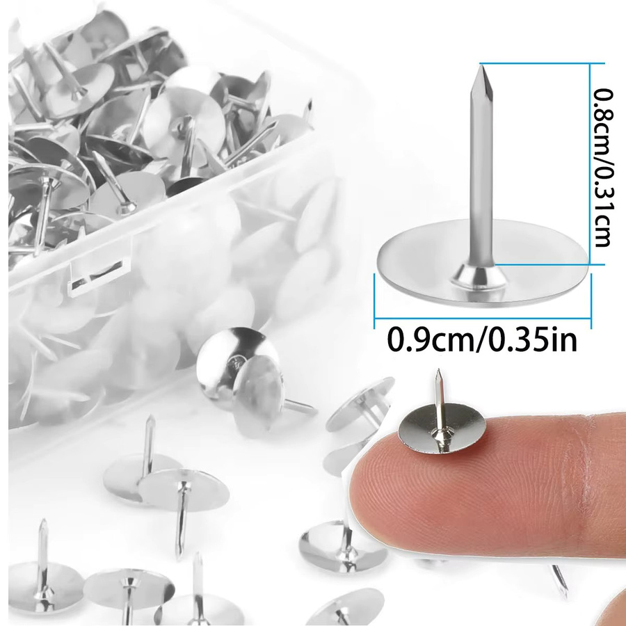 Runde Druckknopfpins aus Metall in Silber für Korktafeln und zum Aufhängen von Karten, Postern oder Bildern (300/500 Stück) - Bild 3