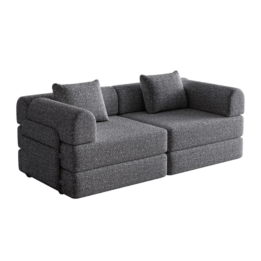 PXloue 2-in-1 Schlafsofa als 2-Sitzer mit Bettfunktion, Metallrahmen und Armlehnen aus Chenille, Grau, B/T/H: 184 x 69 x 69 cm - Bild 2