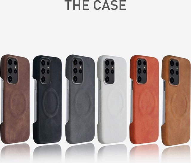Premium Business Retro Skin Feel Schaffell Leder Hülle für Samsung Galaxy S26 Ultra S25 S24 S23 Plus mit MagSafe Kompatibilität in Grau - Bild 1