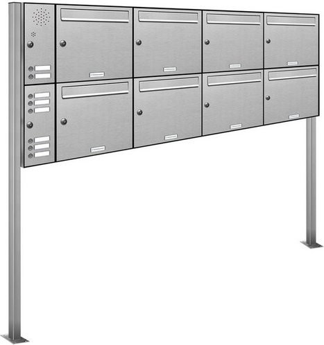 AL Briefkastensystem für 8 Parteien, freistehend, silberfarben, B/H/T: 176,0 x 150,0 x 11,6 cm - Bild 1