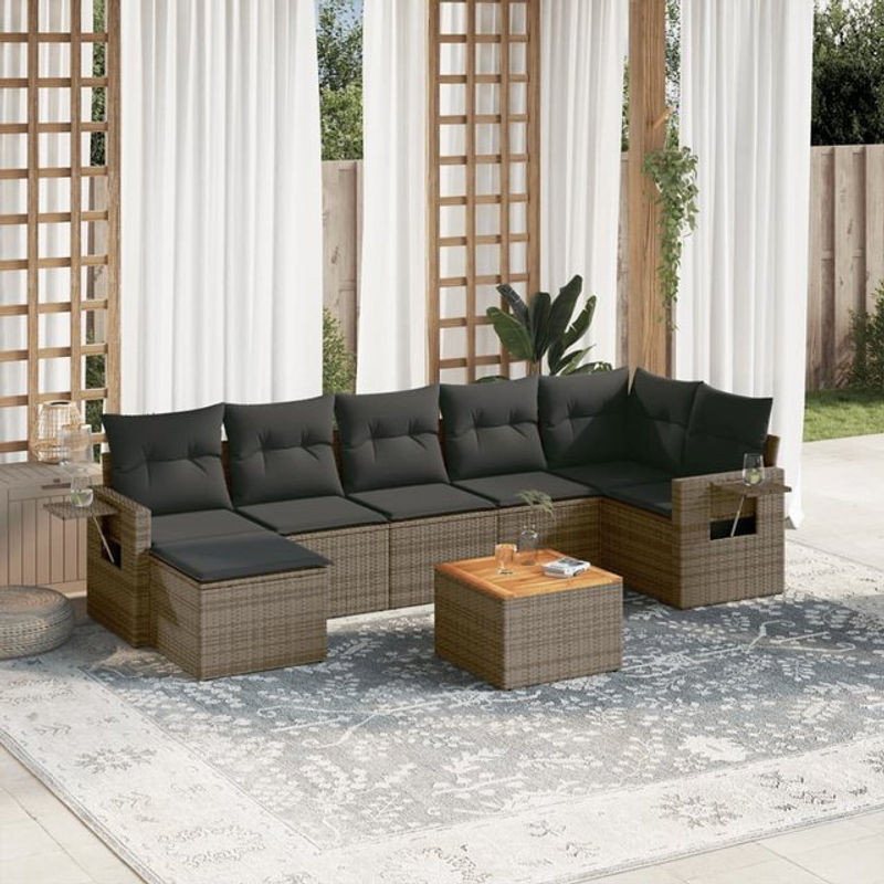 Vidaxl Gartenmöbel-Set aus Polyrattan und Akazie mit Kissen, 8-teilig, Grau - Bild 1