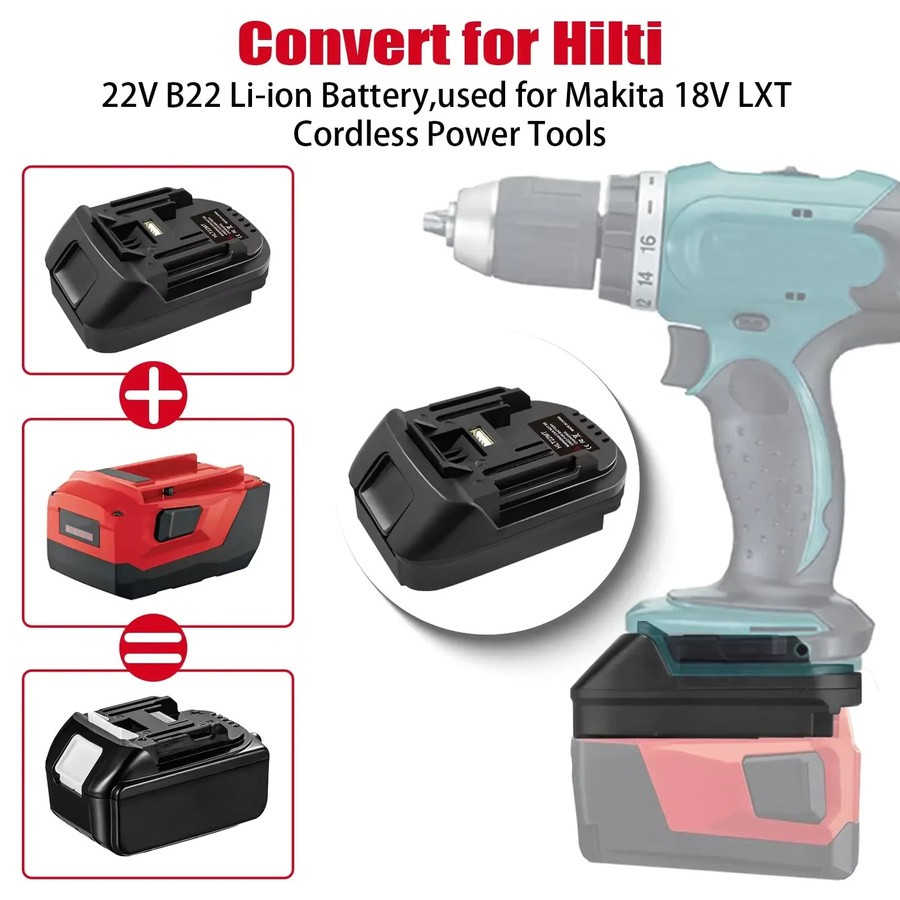 HLT22MT Batteriekonverter von Hilti für 22V B22 zu Makita 18V BL1850 BL1860 mit USB-C Anschluss in Schwarz - Bild 3