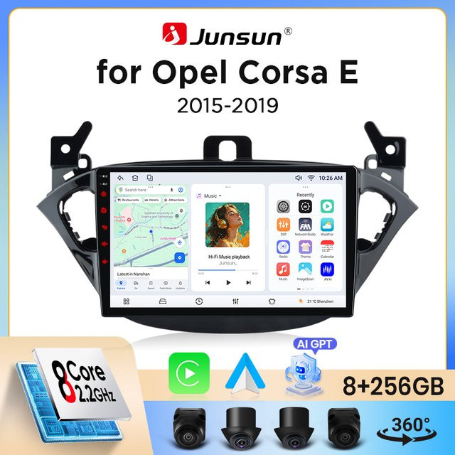 Junsun Wireless CarPlay und Android Auto Autoradio für Opel Corsa E 2014-2019 mit GPS, WiFi, Bluetooth und IPS-Touchscreen in Schwarz - Bild 1