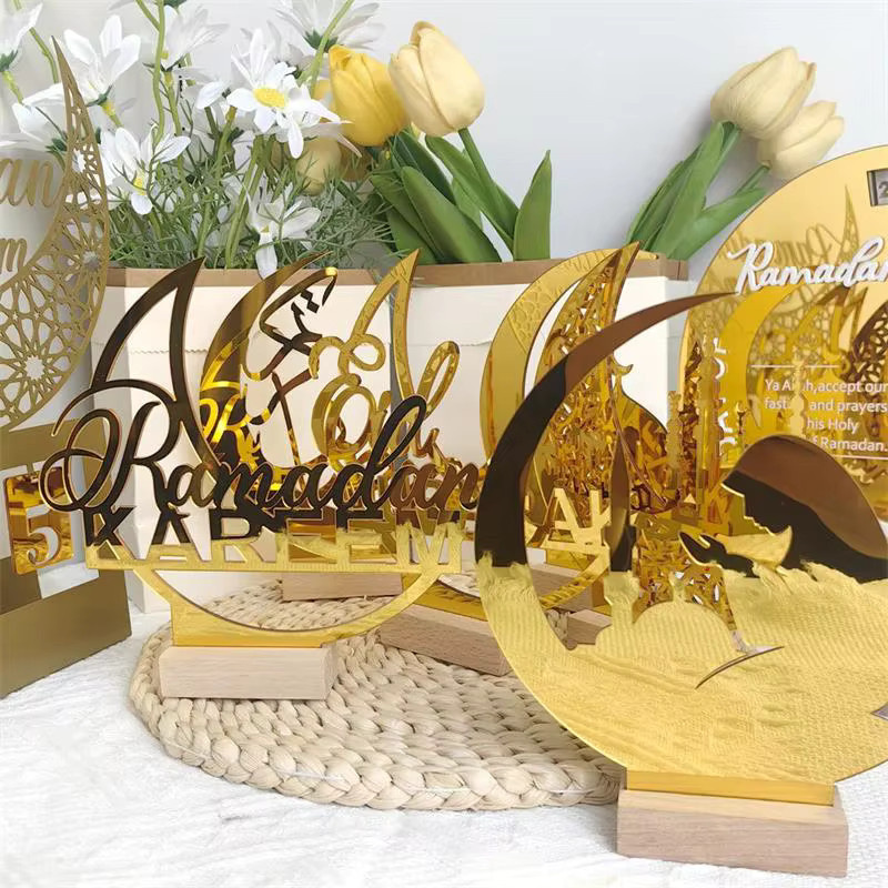 YONGSNOW Eid Mubarak Tischornament aus Acryl in Gold mit Mond und Halbmond für Ramadan Kareem Dekorationen - Bild 2