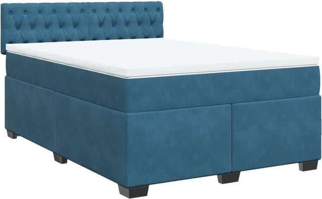vidaXL Boxspringbett mit Matratze in Dunkelblau aus Samt, Hybridbett mit Taschenfederkern, B/T: 140 x 190 cm - Bild 1