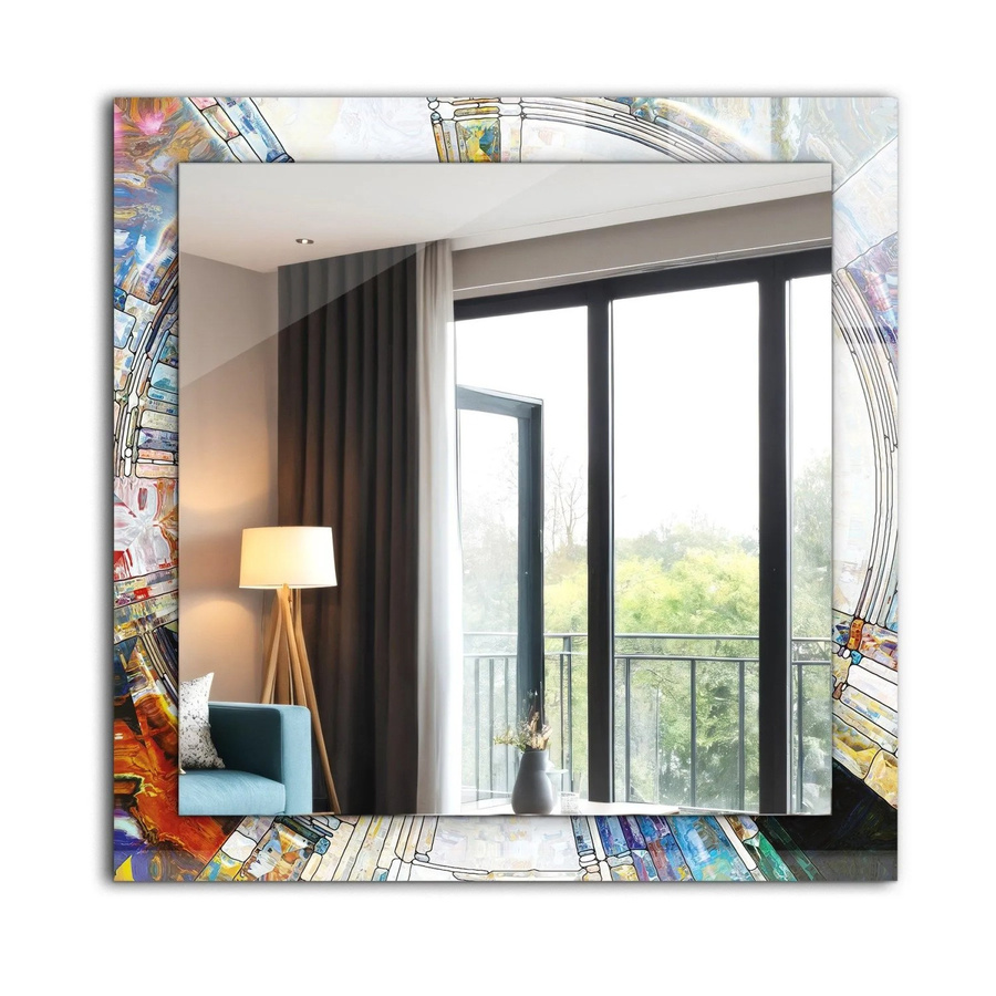 Tulup Spiegel mit abstraktem Mosaik-Motivdruck aus Kreisen, Rechteckig, Multicolour, B/H: 60 x 60 cm - Bild 2