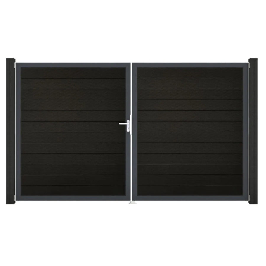 GroJa Solid Steckzaun Tor DIN Links DB in Schwarz, 2-flügelig, co-extrudiert aus Aluminium und BPC - Bild 2
