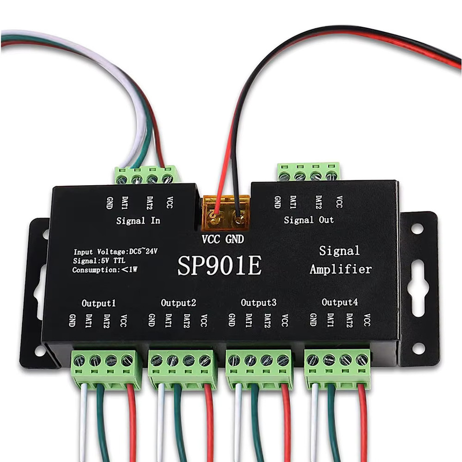 WELLMEET SP901E SPI-Signalverstärker-Repeater in Schwarz für adressierbare RGB-LED-Streifen wie WS2812 und WS2811 - Bild 3
