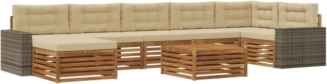 vidaXL Outdoor-Sofagarnitur in U-Form aus Akazienholz mit 8 Kissen in Natur und Beige - Bild 1