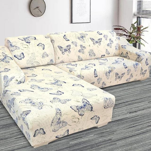 S-EMIGA Ecksofa-Bezug für L-förmige Sofas, elastischer Stretch-Schonbezug mit geometrischem Design in Beige, Breite: 210 cm - Bild 1