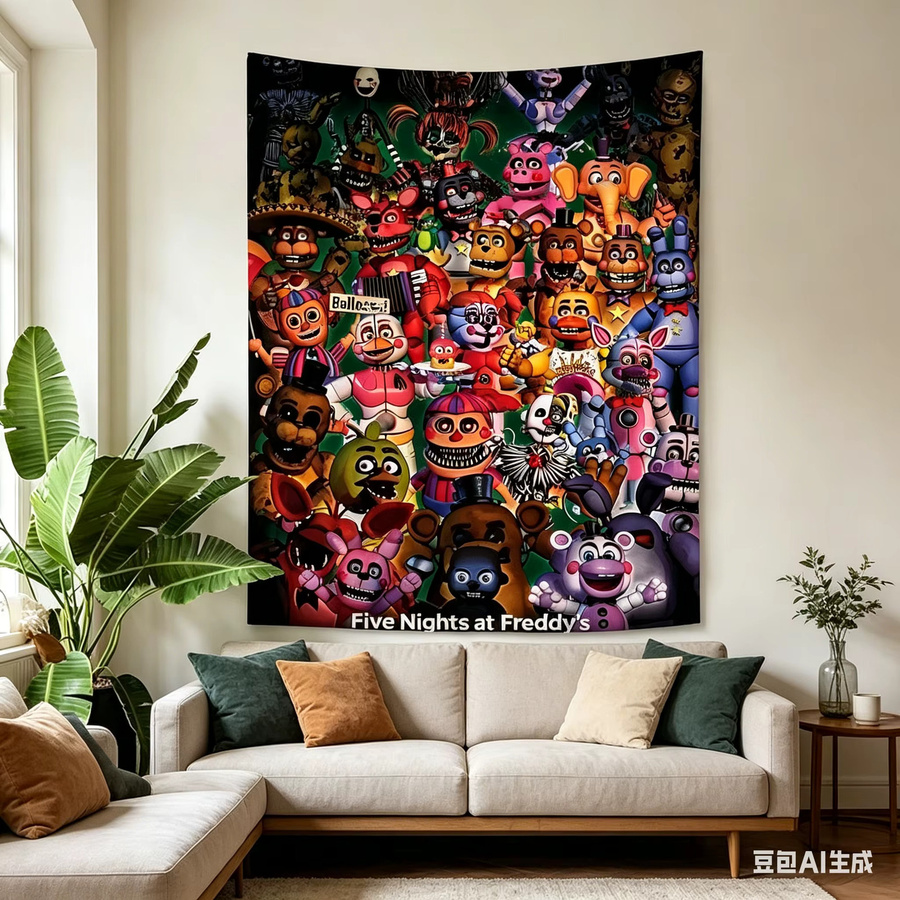 Five Nights at Freddy's Wandteppich mit FNAF Charakteren, Mehrfarbiger Wandbehang zur Dekoration von Wohnzimmer und Schlafzimmer - Bild 2