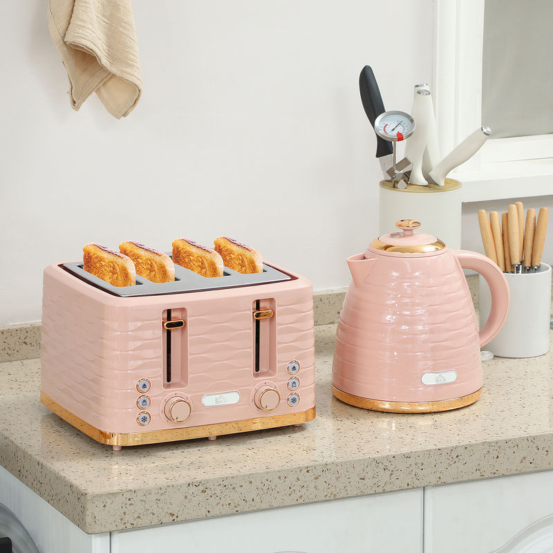 HOMCOM Frühstücks-Set mit Wasserkocher und Toaster in Rosa, 2200 W, Wasserkocher 1,7 l und 4-Scheiben-Toaster mit 7 Bräunungsstufen - Bild 2