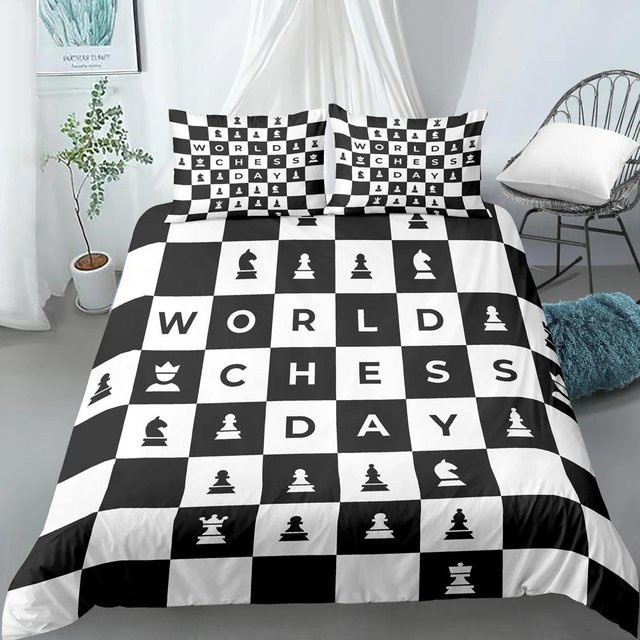 Bettwäscheset JMG Household Supplies Schachbrett Design in Schwarz und Weiß mit 3D-Druck aus Polyester, B/H: 135 x 200 cm - Bild 1