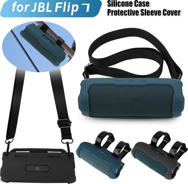 Silikonhülle für JBL Flip 7 mit Schultergurt und Fahrradhalterung als tragbares Zubehör - Bild 1