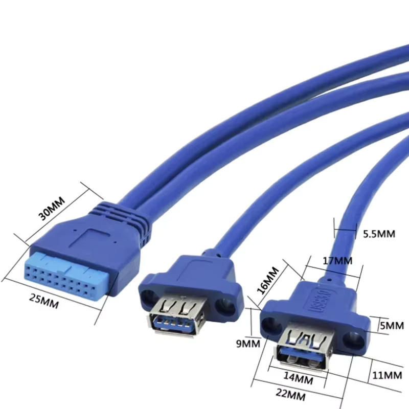 MACDOT Dual USB 3.0 A Buchse mit 2 Ports und 20Pin Motherboard Installationskabel in Blau inklusive Schraubenlochadapter - Bild 3