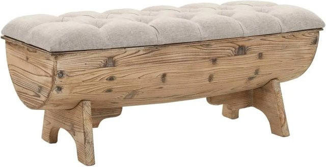 DELUKE Aufbewahrungsbank JANA aus Massivholz Tannenholz mit Stoffpolsterung in Beige Creme, B/T/H: 103 x 51 x 44 cm - Bild 1