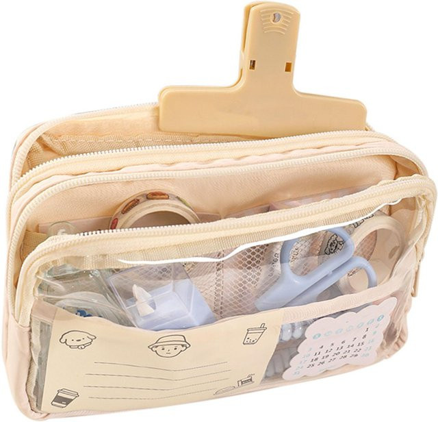 GoolRC Transparente Federtasche mit 3 Schichten in Beige, Multifunktionale Bleistiftmappe aus Kunststoff und Textil - Bild 1