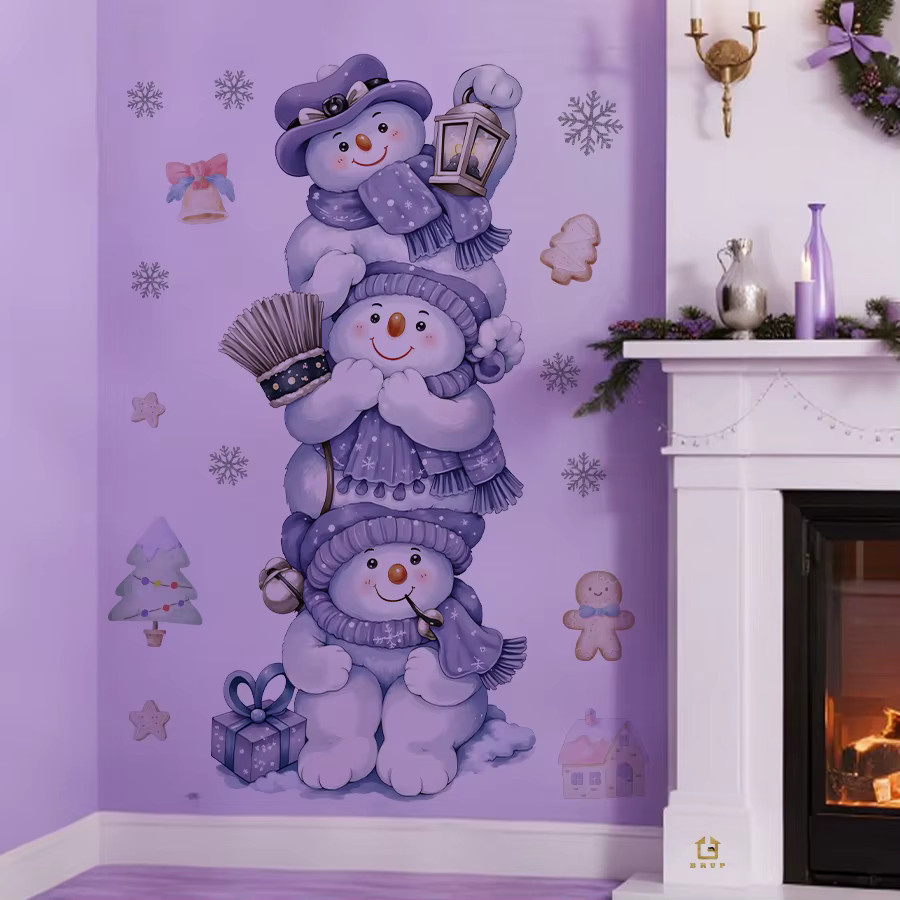 BRUP Wandaufkleber Schneemänner mit lila Hüten für Weihnachtsdekoration aus PVC - Bild 2