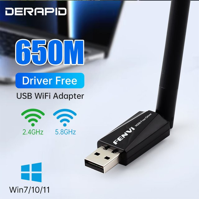 Fenvi AC650 Dualband USB-WLAN-Adapter mit Antenne in Schwarz für Windows 7/10/11 - Bild 1