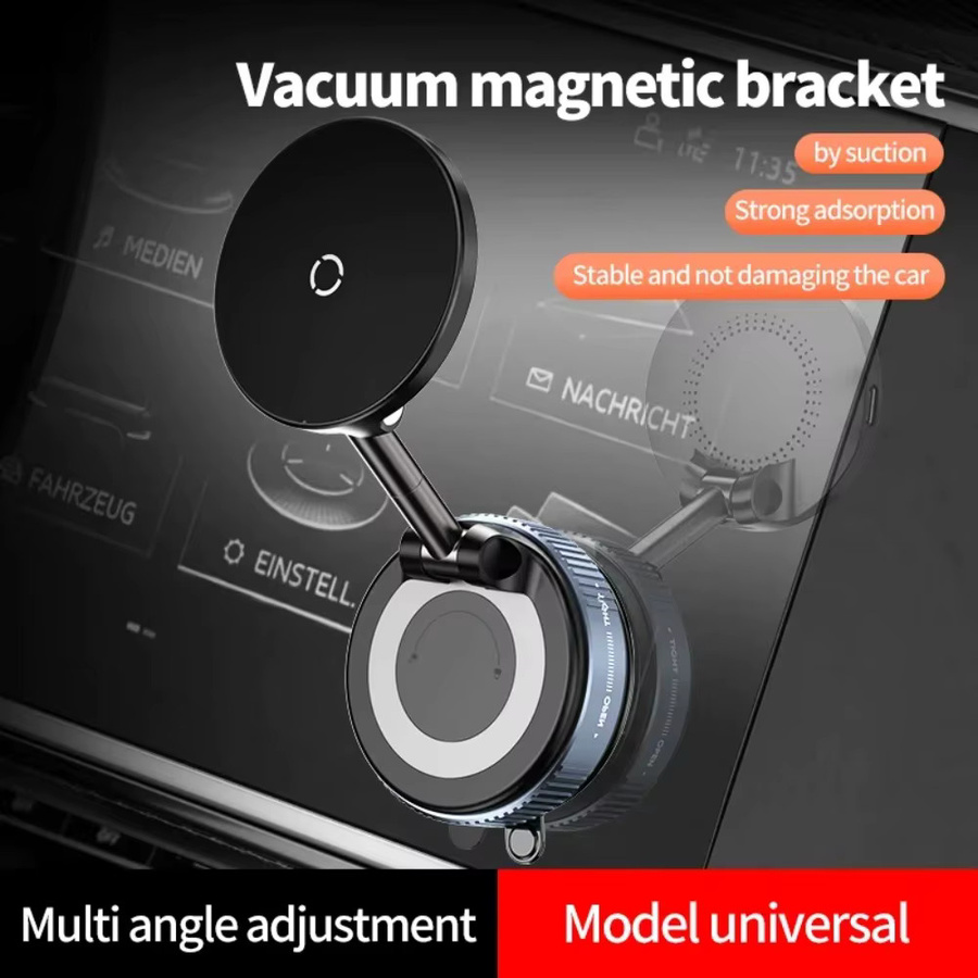 VIKEFON Magnetischer kabelloser Ladegerät-Telefonhalter für das Auto mit 360 Grad Rotations-Vakuum-Saugnapf in Schwarz für iPhone 16 15 14 13 12 Schnellladestation - Bild 2