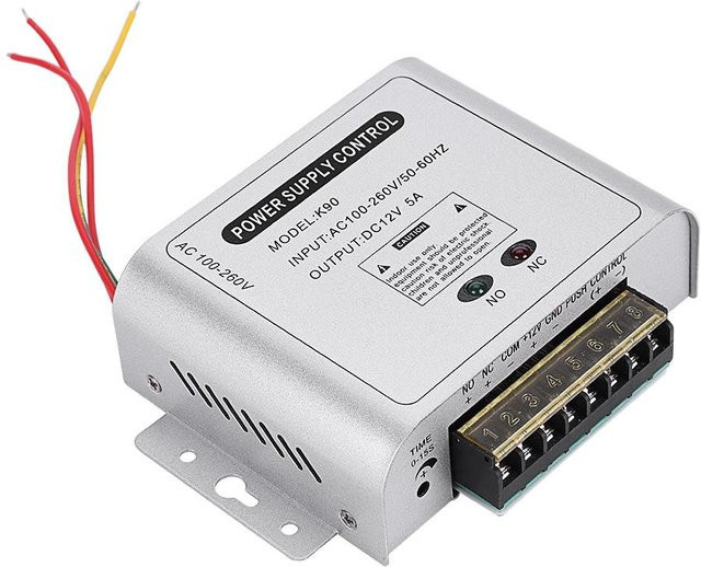 Netzteiladapter für Türzugangskontrollsysteme 12V 5A, weiß/silber, Wandmontage aus Aluminium - Bild 1
