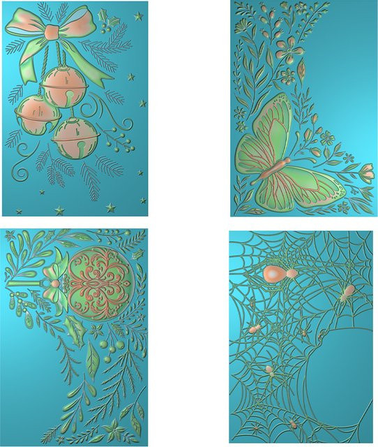 3D Prägung Schablone für Scrapbooking und DIY mit Jingle Bell, Schmetterling und Spinnennetz Muster in Blau - Bild 1
